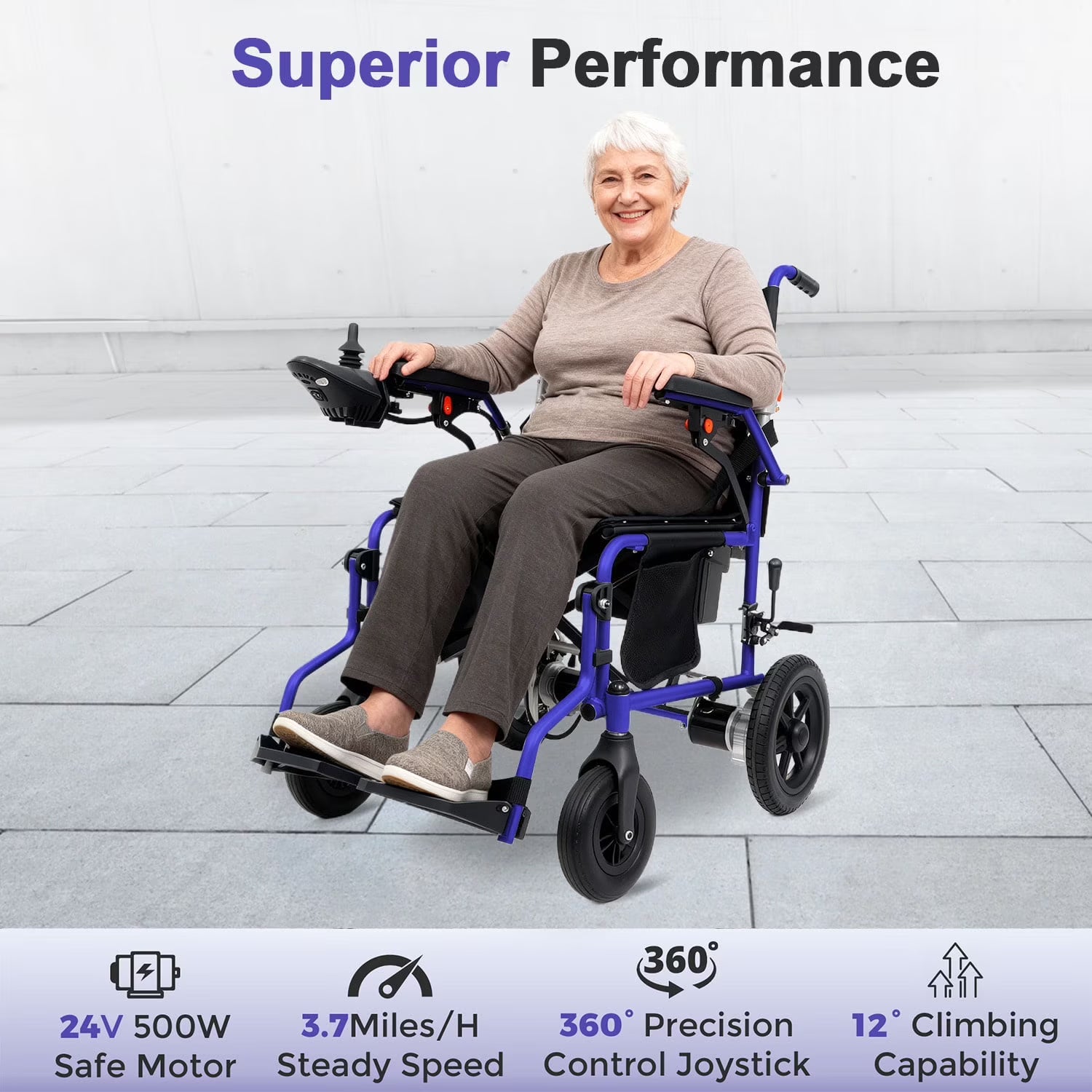 MediNex Electric Wheelchair, 20+ Miles Range(350LBS) ,Lightweight Foldable Electric Wheelchairs for Adults,12Ah Lithium Battery,Motorized Wheelchair,Blue,16in Width