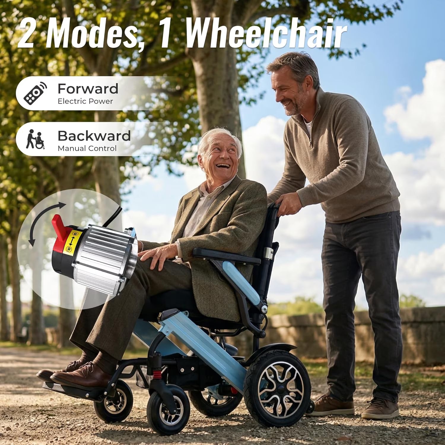 Zygenair Foldable Aluminum Electric Wheelchair for Adults, 350 lbs Heavy Duty Motorized Power Chair, 30-Mile Range, 500W Brushless Motor, 12° Climb, Dual Batteries, Blue