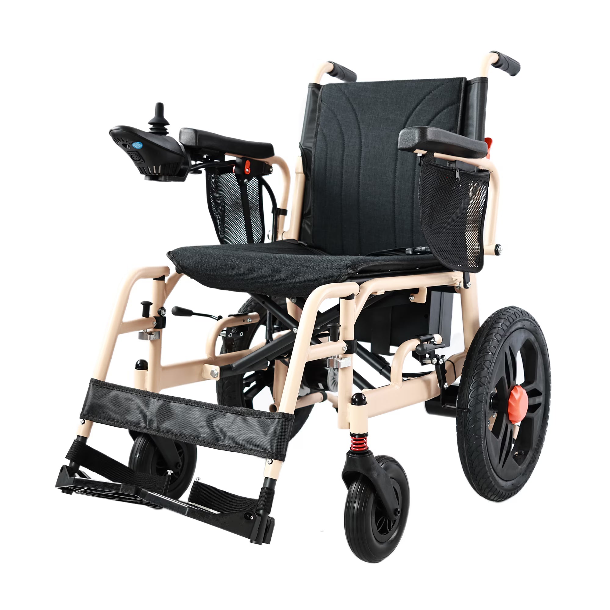 MediNex Foldable Electric Wheelchair for Adults, Lightweight Aluminum Power Chair, 16" Rear Wheels, Lithium Battery, 20-Mile Range, All Terrain,Beige