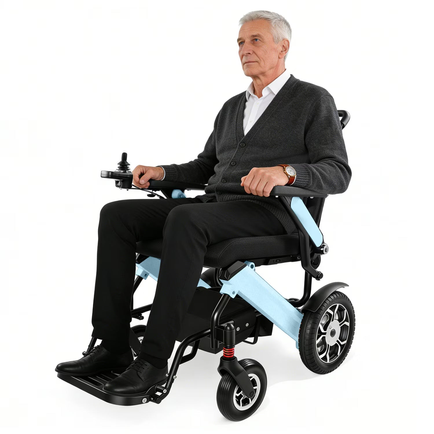 MediNex Lightweight Foldable Electric Wheelchair for Adults, Aluminum Motorized Power Chair, 350 lbs Capacity, 30-Mile Range, 500W Brushless Motors, Dual 13Ah Batteries, Blue