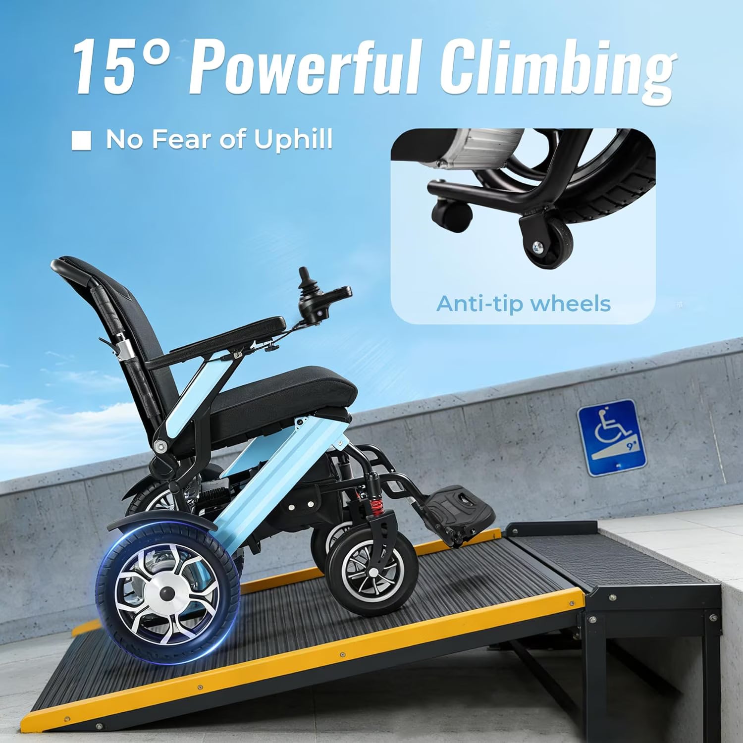 Zygenair Foldable Aluminum Electric Wheelchair for Adults, 350 lbs Heavy Duty Motorized Power Chair, 30-Mile Range, 500W Brushless Motor, 12° Climb, Dual Batteries, Blue