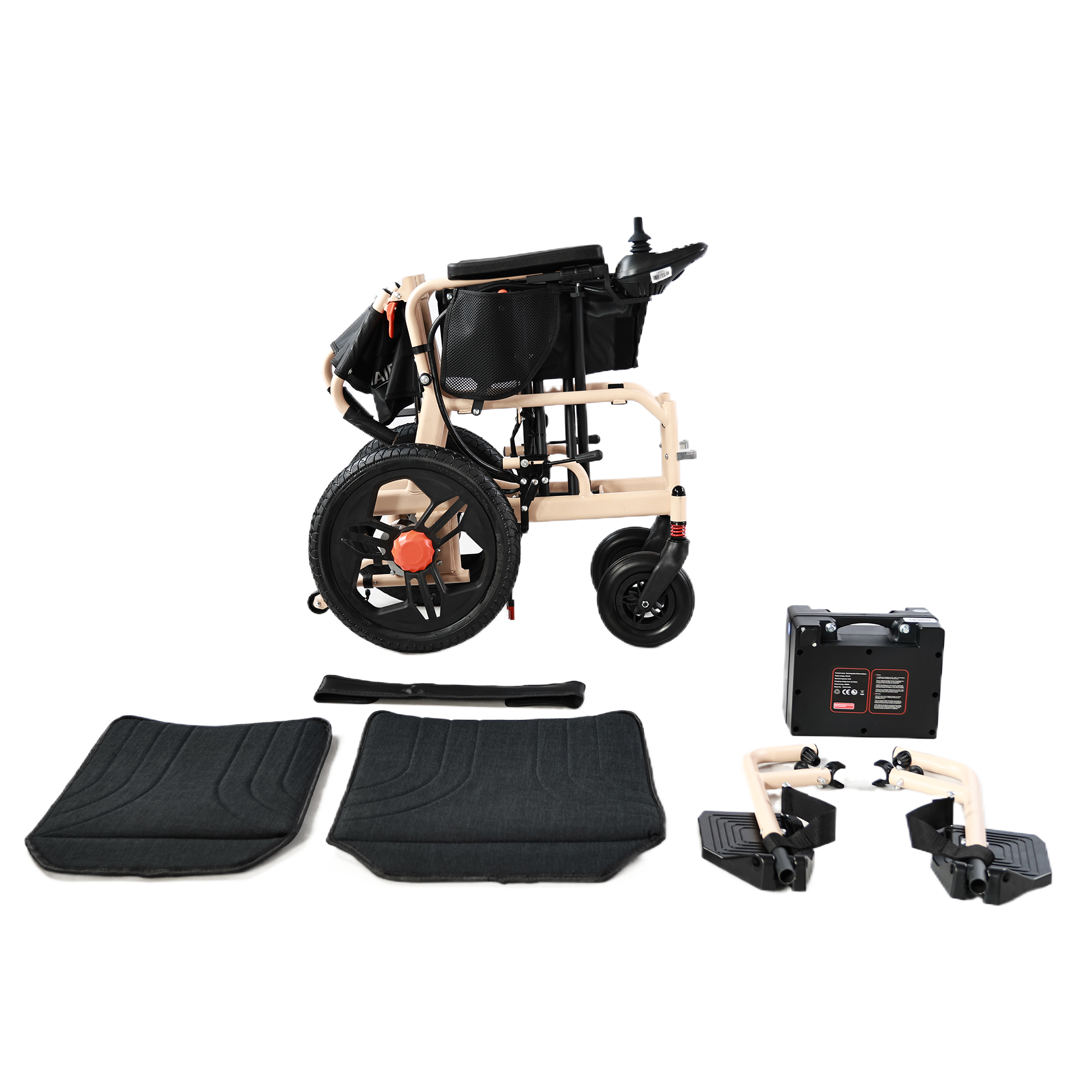 MediNex Foldable Electric Wheelchair for Adults, Lightweight Aluminum Power Chair, 16" Rear Wheels, Lithium Battery, 20-Mile Range, All Terrain,Beige