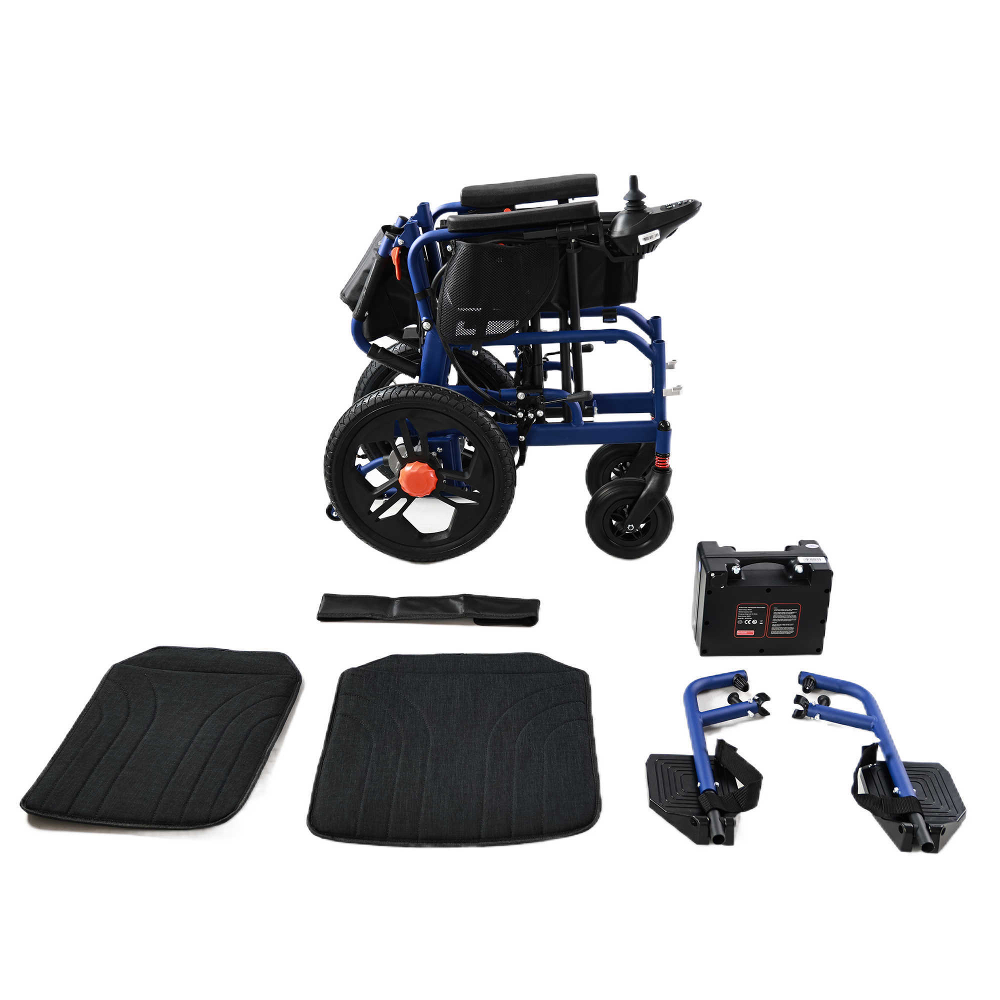 MediNex Foldable Electric Wheelchair for Adults, Lightweight Aluminum Power Chair, 16" Rear Wheels, Lithium Battery, 20-Mile Range, All Terrain,Blue