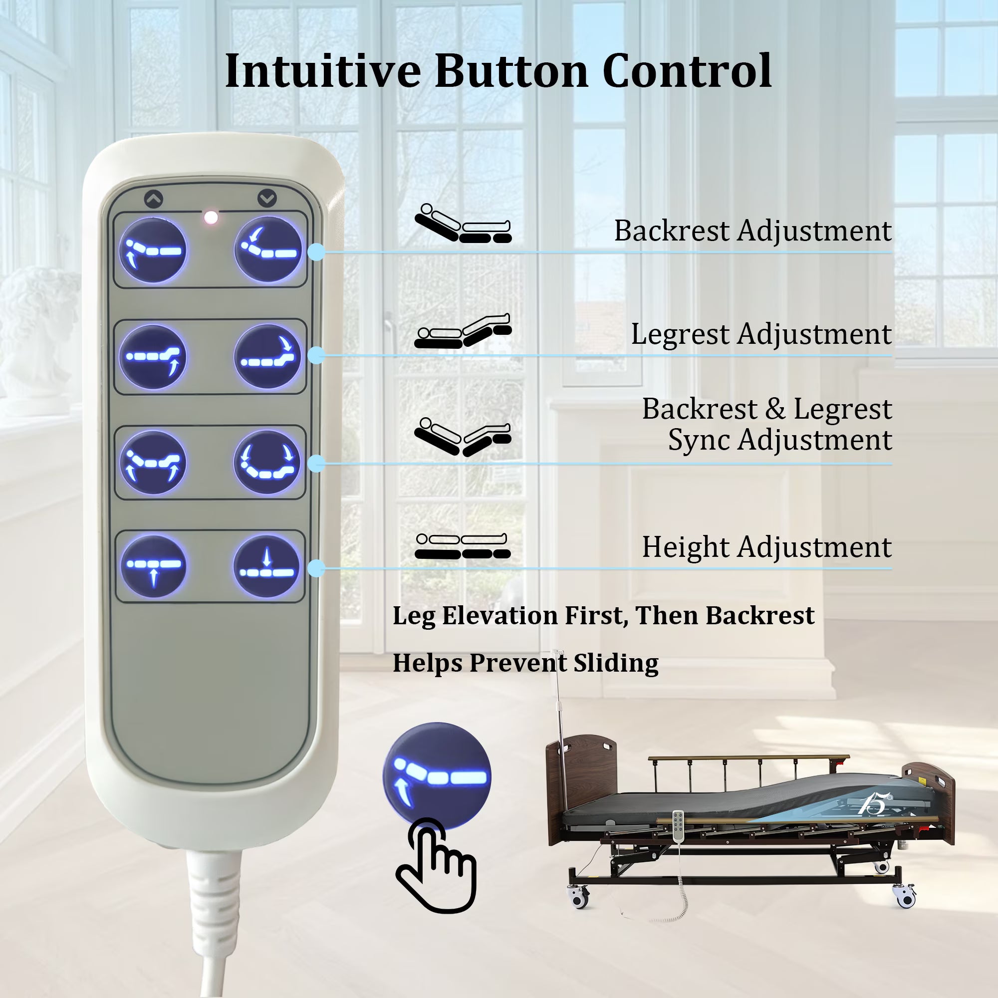 MediNex Electric Adjustable Medical Bed with Ergonomic Design, Quiet Motor, and Strong Weight Support – Perfect for Home and Healthcare Use