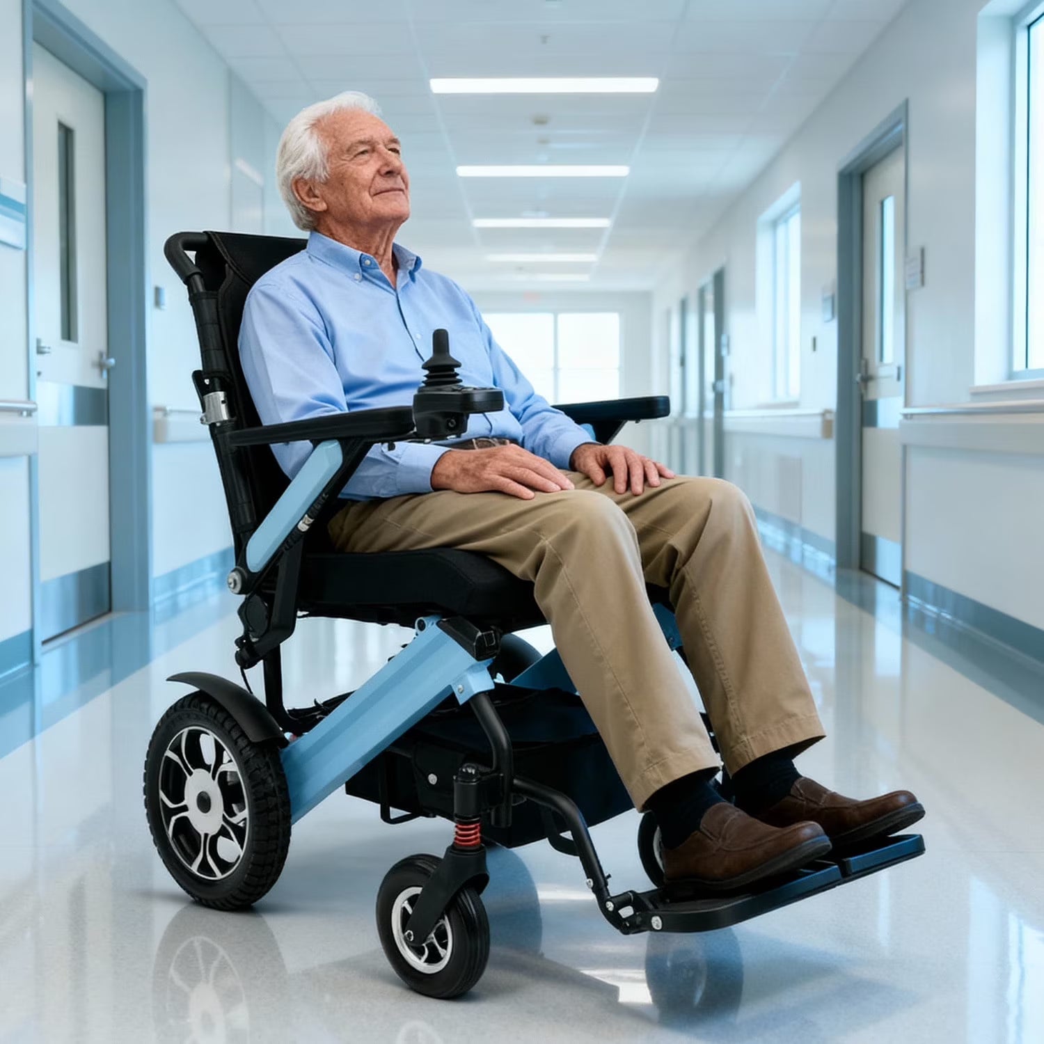 MediNex Lightweight Foldable Electric Wheelchair for Adults, Aluminum Motorized Power Chair, 350 lbs Capacity, 30-Mile Range, 500W Brushless Motors, Dual 13Ah Batteries, Blue